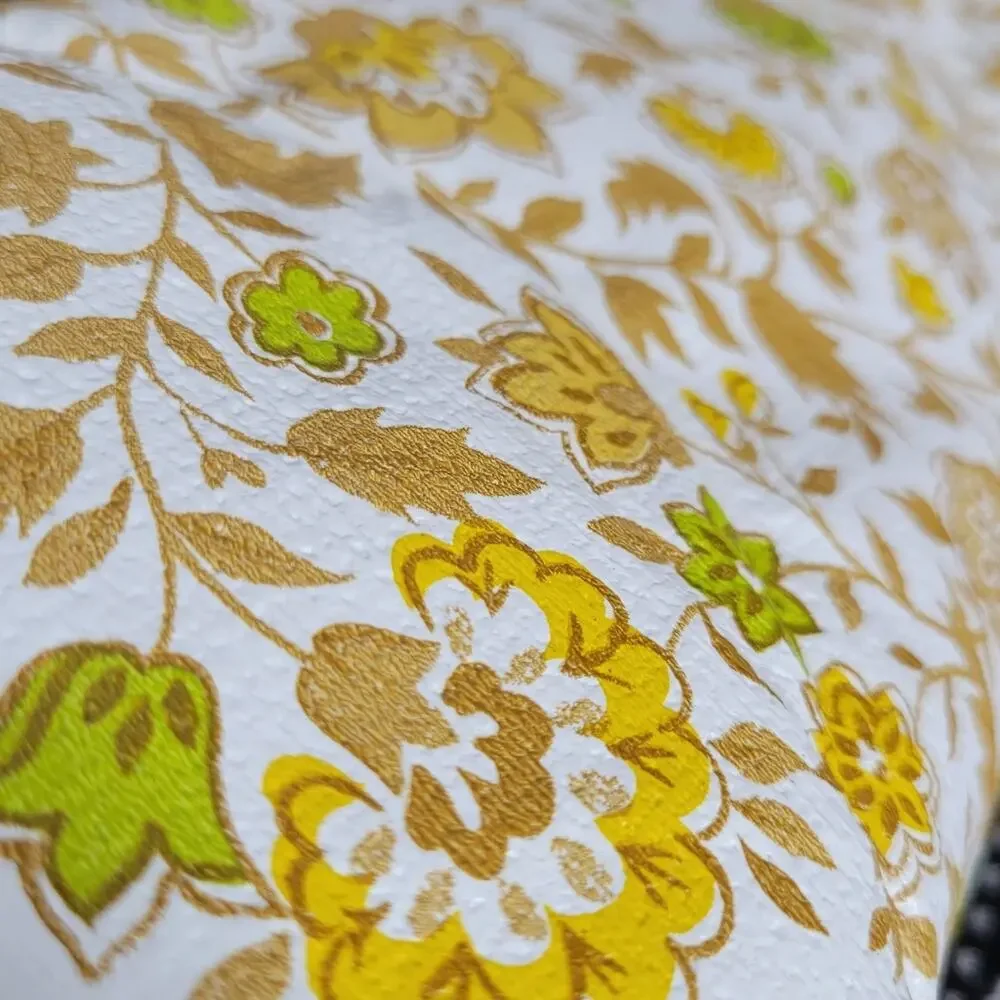 Vintage 70s Orange/Yellow/Green Floral Roll of Wallpaper, 27.5